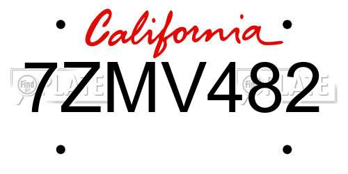 7ZMV482 California License Plate