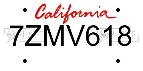 7ZMV618 California License Plate