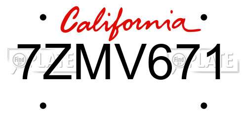 7ZMV671 California License Plate