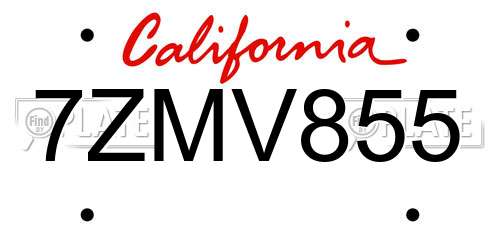 7ZMV855 California License Plate