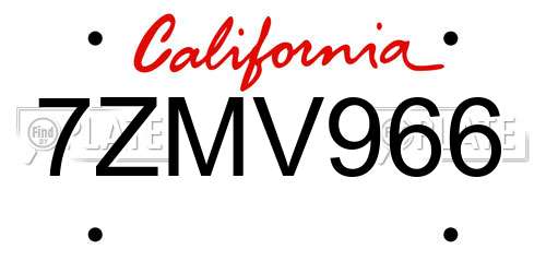 7ZMV966 California License Plate