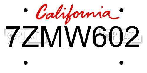 7ZMW602 California License Plate