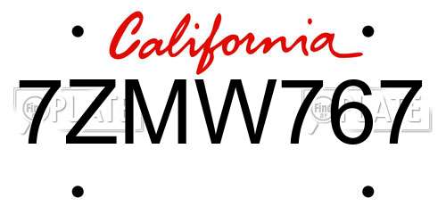 7ZMW767 California License Plate