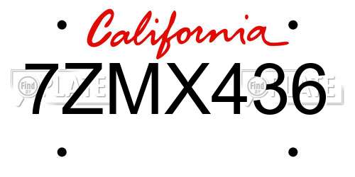 7ZMX436 California License Plate
