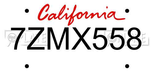 7ZMX558 California License Plate