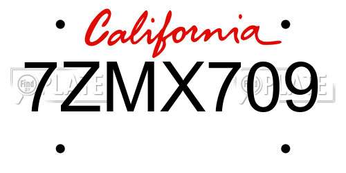 7ZMX709 California License Plate