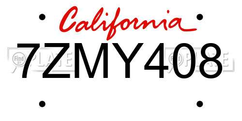 7ZMY408 California License Plate