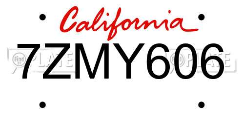 7ZMY606 California License Plate