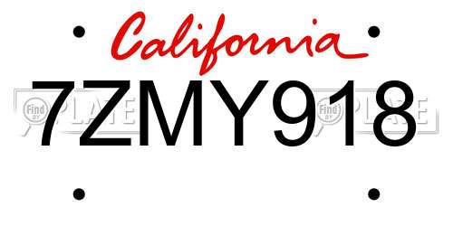 7ZMY918 California License Plate