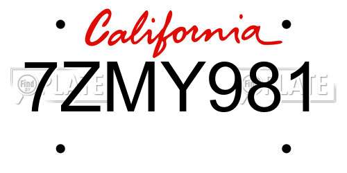 7ZMY981 California License Plate