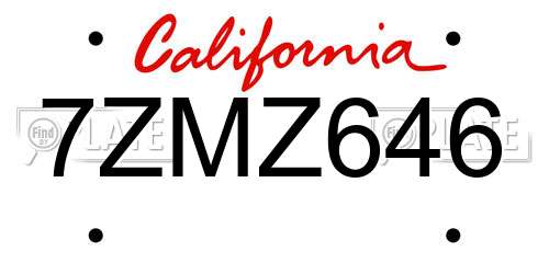 7ZMZ646 California License Plate