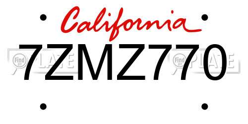 7ZMZ770 California License Plate
