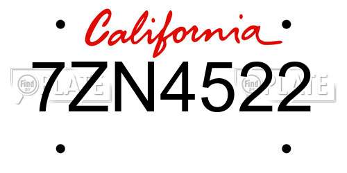 7ZN4522 California License Plate