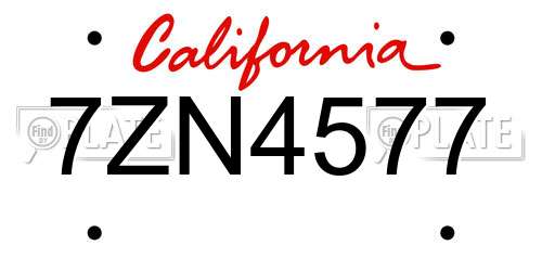 7ZN4577 California License Plate