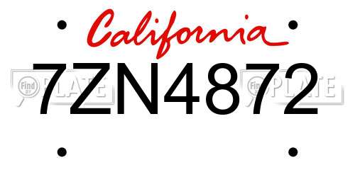 7ZN4872 California License Plate