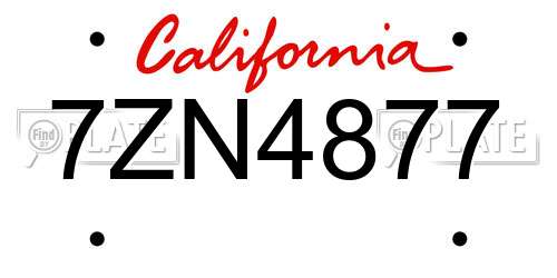 7ZN4877 California License Plate