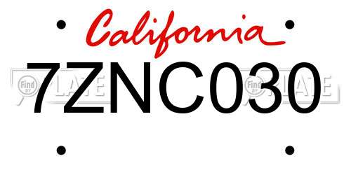 7ZNC030 California License Plate