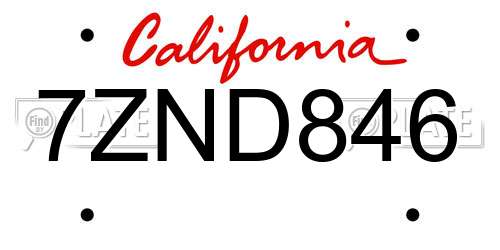 7ZND846 California License Plate