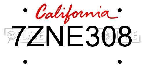 7ZNE308 California License Plate