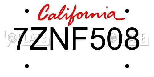 7ZNF508 California License Plate
