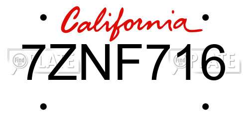 7ZNF716 California License Plate