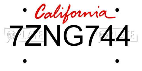 7ZNG744 California License Plate