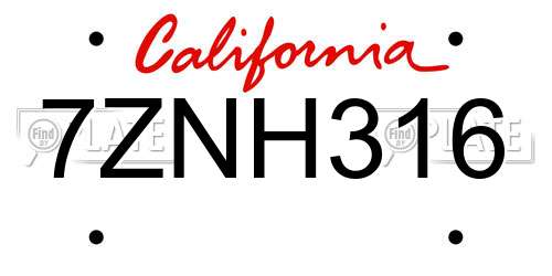 7ZNH316 California License Plate