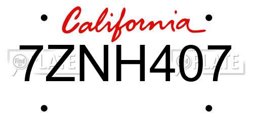 7ZNH407 California License Plate