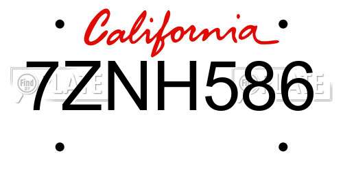 7ZNH586 California License Plate