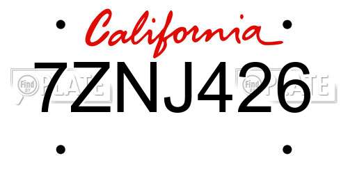 7ZNJ426 California License Plate