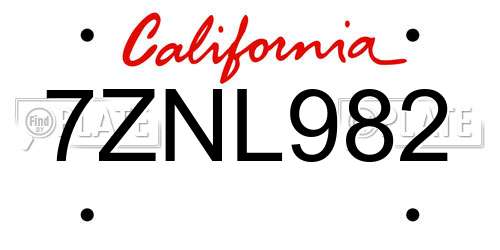 7ZNL982 California License Plate