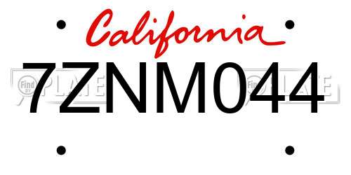 7ZNM044 California License Plate