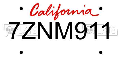 7ZNM911 California License Plate