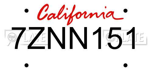 7ZNN151 California License Plate