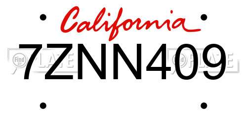 7ZNN409 California License Plate