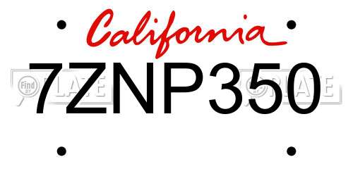 7ZNP350 California License Plate