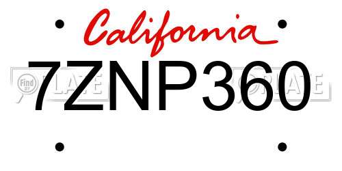 7ZNP360 California License Plate