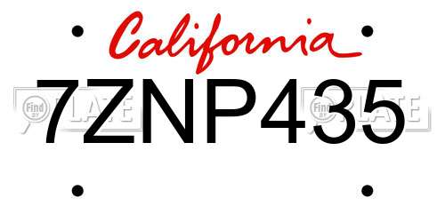 7ZNP435 California License Plate