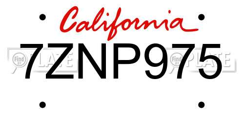 7ZNP975 California License Plate