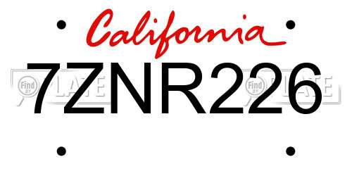 7ZNR226 California License Plate