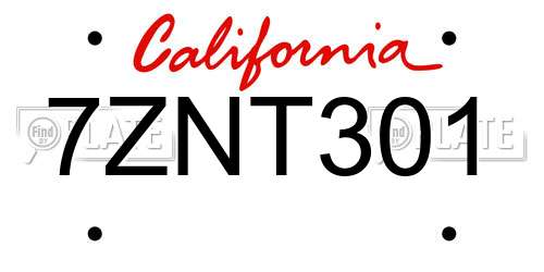 7ZNT301 California License Plate