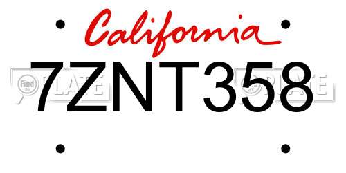7ZNT358 California License Plate