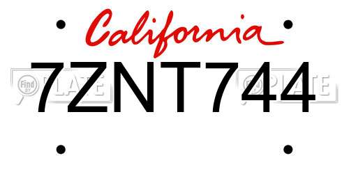 7ZNT744 California License Plate