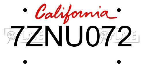 7ZNU072 California License Plate