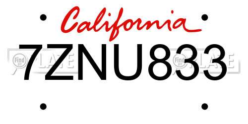 7ZNU833 California License Plate