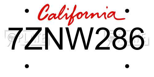 7ZNW286 California License Plate