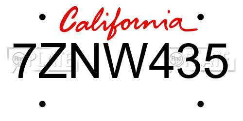 7ZNW435 California License Plate