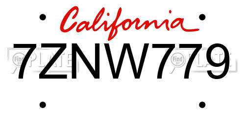 7ZNW779 California License Plate