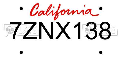 7ZNX138 California License Plate