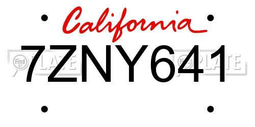 7ZNY641 California License Plate